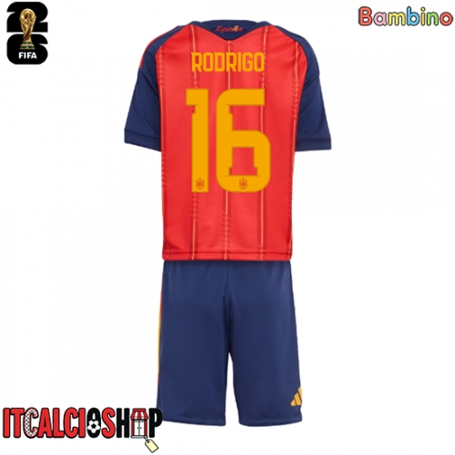 Spagna Rodri Hernandez #16 Prima Maglia Bambino Mondiali 2026 Manica Corta (+ Pantaloni corti)